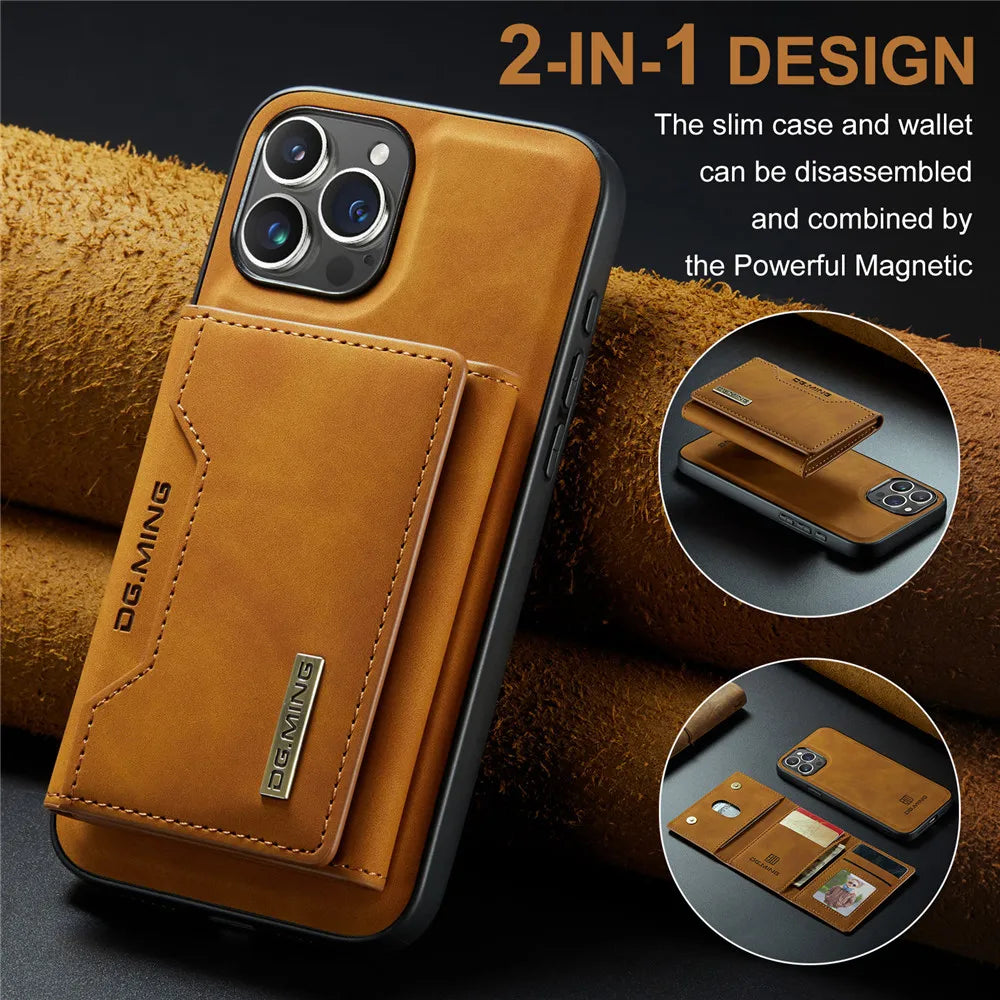 2 in 1 Detachable Magnetic Leather Case for  16 15 Pro Max 14 13 12 11 XS 7 8 plus SE2020 Wallet Cover Cards Holder Pocket