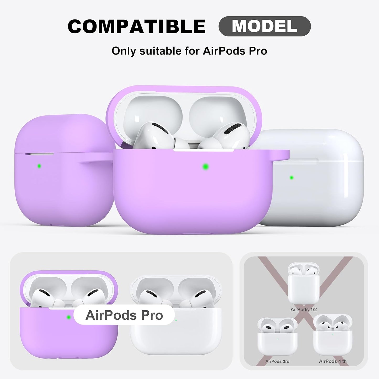 for Airpods Pro 2Nd/1St Generation Case with Cleaner Kit,Soft Silicone Protective Case Cover for Apple Airpod Pro 2/1 for Women Men,Airpods Pro Case Accessories with Keychain,Lavender