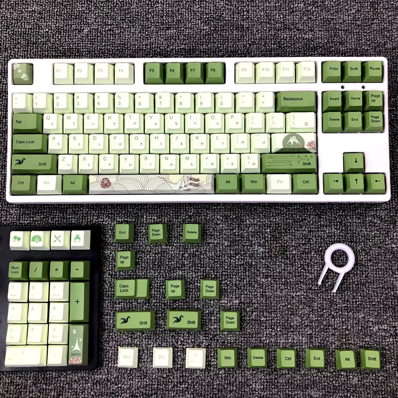 127 Keys Cherry Profile Matcha Green PBT Keycaps Mechanical Keyboard Dye-Subbed Mountain Forest Custom DIY Mx Switch Keycap